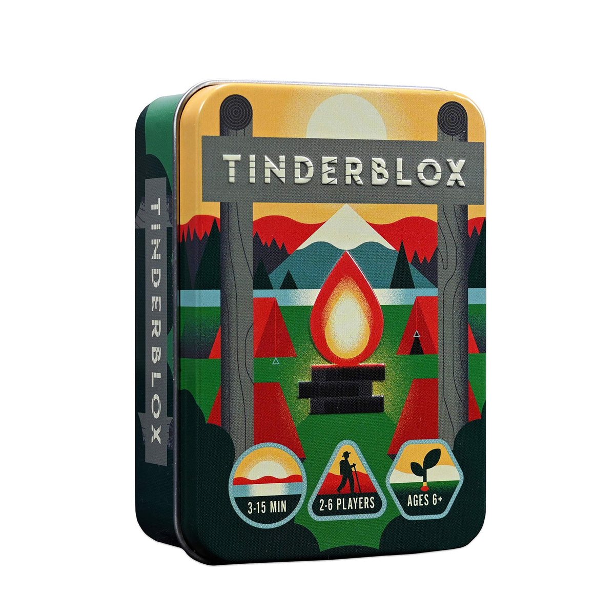 Tinderblox tin box, family board game by Alley Cat Games