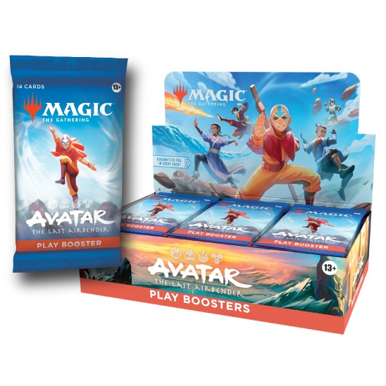 Avatar: The Last Airbender Play Booster pack for Magic: The Gathering, shown beside its display box