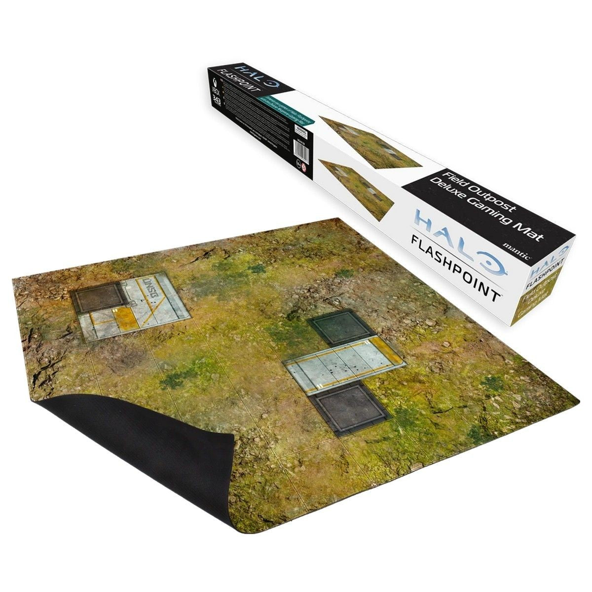 Field Outpost Deluxe Gaming Mat for Halo Flashpoint, unrolled mat and box