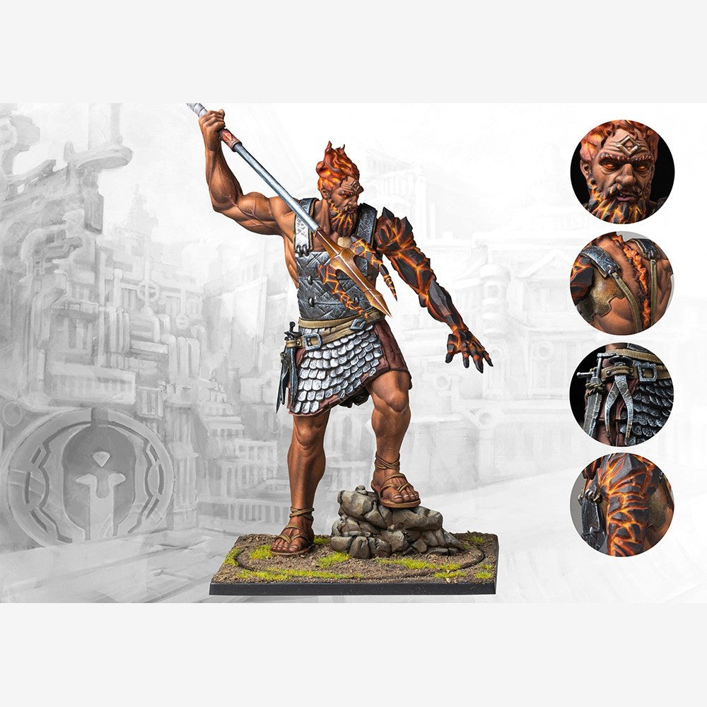 Painted Hephaestian monster miniature with molten fire skin for Conquest City States