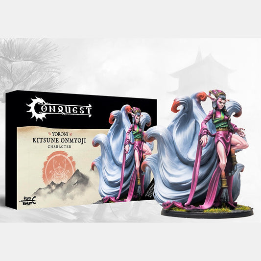 Kitsune Onmyoji character box and miniature for Conquest, Yoroni faction