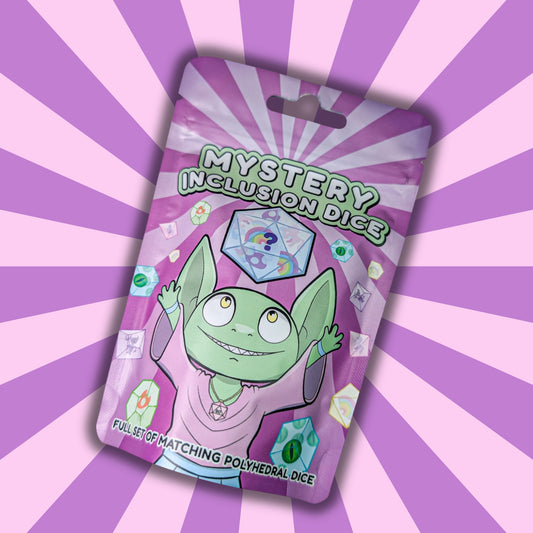 Mystery Dice Goblin Inclusion Dice mystery bag, a goblin printed pouch of matching polyhedral dice
