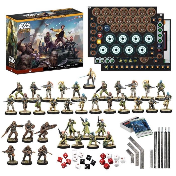 Star Wars Legion Rebel Alliance Starter Set box and contents, miniatures game starter set